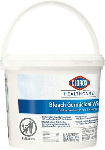 Clorox Healthcare Bleach Germicidal Wipes Bucket, 110 Count (Package May Vary) in Saudi Arabia