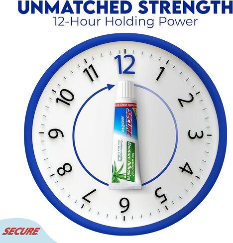 Secure Sensitive Gums Waterproof Denture Adhesive Zinc Free with Aloe Vera & Myrrh - Extra Strong 12 Hour Hold - 1.4 oz in Saudi Arabia