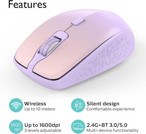 Bluetooth Wireless Mouse,Bluetooth Mouse BT 5.0/3.0 Wireless Mouse for Laptop 2.4G Computer Mouse Silent Mouse Optical Cordless Mouse 3 DPI for Laptop MacBook Laptop Notebook PC Tablet (Black) in Kuwait