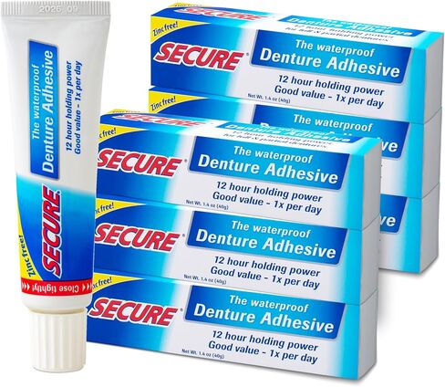 Secure Sensitive Gums Waterproof Denture Adhesive Zinc Free with Aloe Vera & Myrrh - Extra Strong 12 Hour Hold - 1.4 oz in Saudi Arabia