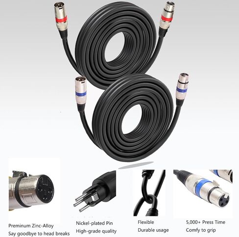 XLR Cables 25FT/8M 2 Packs, Preminum Heavy Duty Microphone Cable Male to Female Cables Zinc Alloy and 3 Pin Balanced Cable forMixer/Recording Studio/Speaker Systems in Saudi Arabia