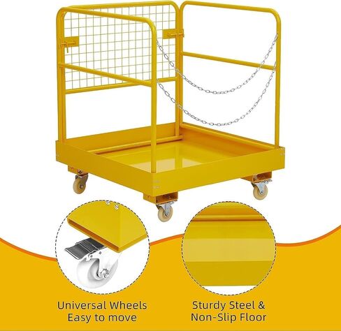Forklift Safety Cage 36"x36" for 1 or 2 People, Forklift Man Basket 1200 Lbs, Foldable Forklift Work Platform for Changing Lights, Painting, Roof Repair, Tree Service Wheels, for Most Aerial Jobs in Saudi Arabia
