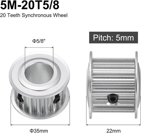 uxcell 5M-20T-5/8B Timing Belt Pulley 5/8" Bore, 20 Teeth Aluminum Alloy Synchronous Wheel, Pitch 5mm Tooth for 15mm Width Belt in Saudi Arabia