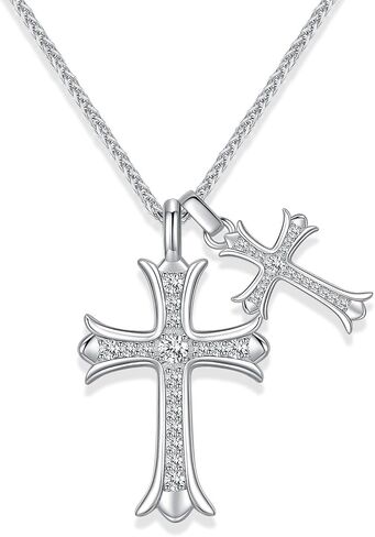 Moissanite Cross Necklace for Women and Men, Gold/S925 Sterling Silver Cross Necklace for Boy and Girl, Diamond Cross Faith Pendant Necklaces for Father's Day (Gold) in Saudi Arabia