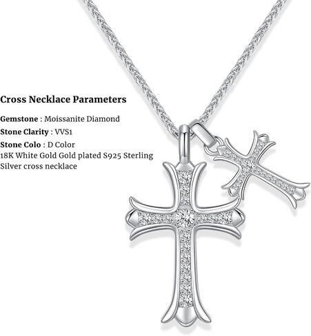 Moissanite Cross Necklace for Women and Men, Gold/S925 Sterling Silver Cross Necklace for Boy and Girl, Diamond Cross Faith Pendant Necklaces for Father's Day (Gold) in Saudi Arabia