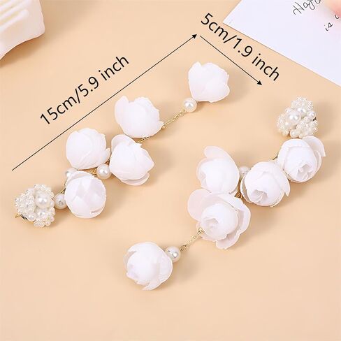 Long Flower Pearl Dangle Earrings for Women Mesh Floral Tassel Drop Earrings for Girls Bride Wedding Jewelry Gift in Saudi Arabia