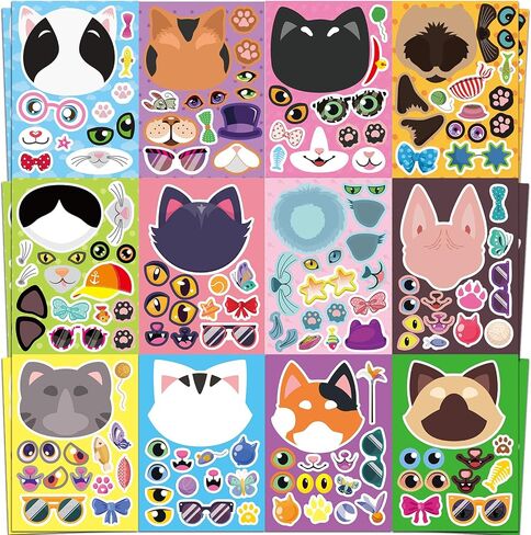 36 Pcs Cupcake Make-a-Face Sticker Sheets | Mix & Match Ice Cream Dessert Party Favors for Toddlers & Kids Ages 2-8 | Treats Party Activities, Birthday Decorations, Crafts & Supplies in Saudi Arabia