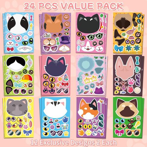 36 Pcs Cupcake Make-a-Face Sticker Sheets | Mix & Match Ice Cream Dessert Party Favors for Toddlers & Kids Ages 2-8 | Treats Party Activities, Birthday Decorations, Crafts & Supplies in Saudi Arabia