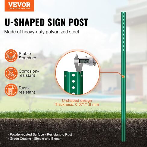VEVOR 8FT U-Channel Sign Post، 4Pack Green Heavy Duty Steel ثابت سياج آخر، سياج فولاذي U-Channel Sign للحديقة أو الفناء أو المزرعة أو تقاطع المرور in Saudi Arabia