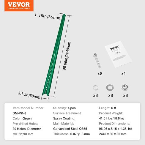 VEVOR 8FT U-Channel Sign Post، 4Pack Green Heavy Duty Steel ثابت سياج آخر، سياج فولاذي U-Channel Sign للحديقة أو الفناء أو المزرعة أو تقاطع المرور in Saudi Arabia