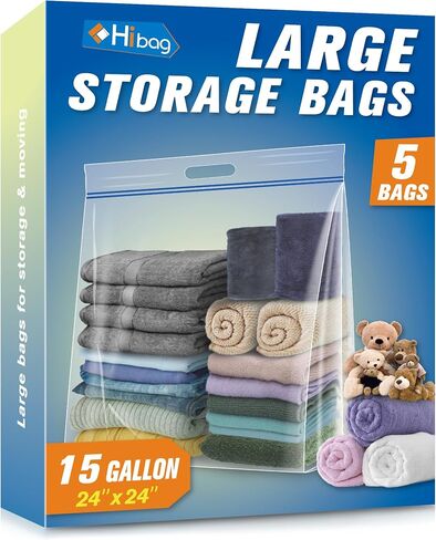 HIBAG 25 Gallon Jumbo Storage Bags, 35" x 24" Resealable Ziplock Clear Bags with Handle, Extra Large XL Heavy Duty for Clothes Pillow Travel Moving, Pack of 3 in Kuwait