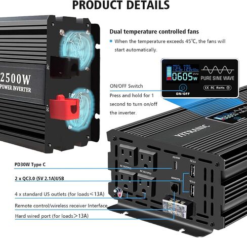 3500 Watt Pure Sine Wave Power Inverter 24V to 110V DC to AC Power Converter for Home, Camping, RV with 2 in 1 Remote Controller, 5V/3A USB, PD30W Type C, AC Hardwire Port in Saudi Arabia