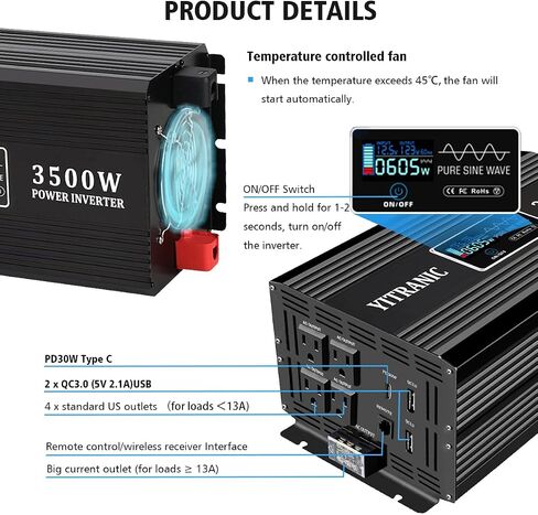 3500 Watt Pure Sine Wave Power Inverter 24V to 110V DC to AC Power Converter for Home, Camping, RV with 2 in 1 Remote Controller, 5V/3A USB, PD30W Type C, AC Hardwire Port in Saudi Arabia