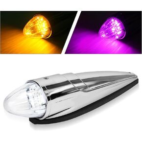 5PCS 21LED Dual Color Cab Marker Light, Clear Lens Chrome Torpedo Cab Marker Roof Running Top Lights, Replacement for Heavy Duty Trucks Kenworth Freightliner Peterbilt International Mack, Amber/Purple