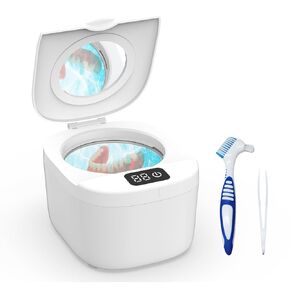 Ultrasonic Cleaner Retainer Cleaning Machine, 43kHz Ultra Sonic Cleaner Pod for Dentures, Mouth Guard, Aligner, Portable Ultrasonic Jewelry Cleaner for Home Travel