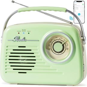 FM Radio Receiver,USB/SD Card Bluetooth Speaker with Manual Tuning,Portable Player for Birthday/Outdoor/Fishing/Yoga/Party/Camping(Light Green)