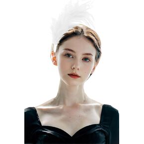 Fascinator Hats for Women Feather Headband Kentucky Headpiece Gatsby Derby Hat for Cocktail Wedding Tea Party (US, Alpha, Medium, Feather White)