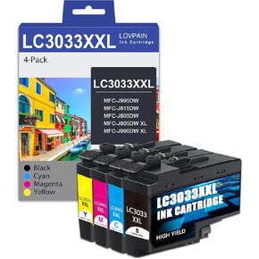 خراطيش حبر LC3039 فائقة الإنتاجية باللون الأسود/السماوي/الأرجواني/الأصفر (4 عبوات) - مجموعة خرطوشة حبر LC3039XXL المتوافقة مع Lvan بديلة لطابعة Brother LC3039 Ink MFC-J5845DW MFC-J5945DW MFC-J6545DW