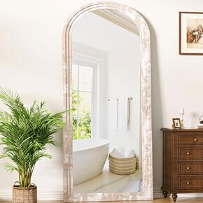 Floor Mirror, 66"×24" Wood Arched Full Length Mirror Wooden Arched Mirror with Stand, Large Arched Wall Mirror, Oversized Arched Mirror Full Length, Wall Mounted Mirror Full Length, White