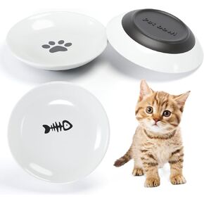 ​3 PCS Cat Food Bowls Diameter 5 inch,Kitten Food Bowl,Cat Food Bowls for Indoor Cats，Anti Whisker Fatigue Cat,Shallow Wide,Non-Slip Silicone Bottom,Cat Dishes for Food and Water.