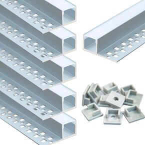 6-Pack 6.6FT/2 Meter Plaster-in Recessed Slim Drywall LED Aluminum Channel with Single Flange for LED Strip
