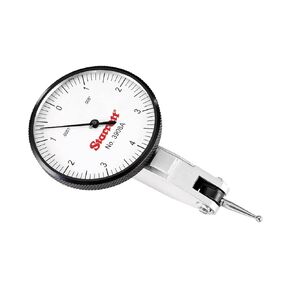 Starrett Dial Test Indicator with Dovetail Mount, Two Dovetail Clamps and Case - 1-9/16" White Dial Face, .008" Range, 0-4-0 Dial Reading, .0001" Graduations - 3908A