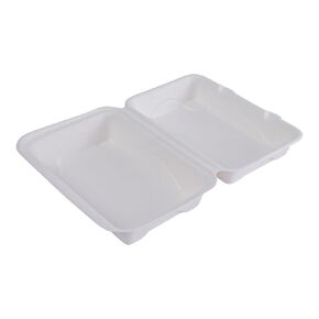 Eco-Products Compostable Vanguard 9" Clamshell To Go Containers, Case of 200, 3 Compartment, Square Take Out Food Box, White Renewable Molded Fiber, No-Added PFAS, ASTM Compliant, BPI-Certified