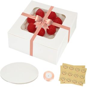 30pcs Cake Boxes and 30 Pack 10 Inch Round Cake Boards,10x10x5 Inches White Square Bakery Boxes with Window Cajas Pasteles for Cake Cookies Pies Cupcakes Pastry