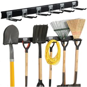 Garage Clamping Garden Tool Rack, Wall Mount Heavy Duty Garage Storage Tool Organizer, Garage Organization Shovel Hangers Yard Tool Hook, Hold Up to 420lbs (48Inch Black)