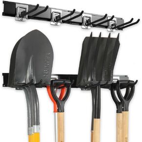 Garage Clamping Garden Tool Rack, Wall Mount Heavy Duty Garage Storage Tool Organizer, Garage Organization Shovel Hangers Yard Tool Hook, Hold Up to 420lbs (48Inch Black)