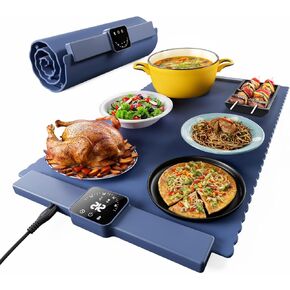 Food Warming Mat, Electric Warming Tray with 5 Temp-Settings, Quick Heating Pad for Food with Auto-Off Timer, Rollable & Portable Food Warmers for Parties Buffet, Food Warming Pad Silicone