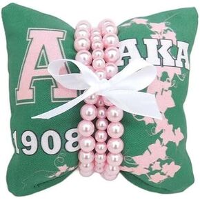 AKA Gift White Pearl Bracelets on Pink Jewelry Pillow (4in.x4in)