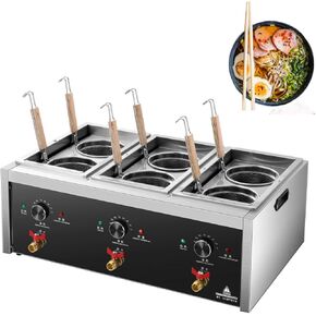 Commercial Pasta Cooker 6 Holes Macaroni Vegetable Dumpling Cooker Noodle Cooking Machine Pasta Makers Boiler Machine with 6 Basket Noodle Dumpling Maker with Noodle Filter 110V 60hz US plug