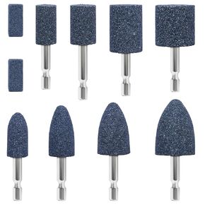 10Pcs Rotary Grinding Stone- 1/4'' Hex Shank Assorted Shape Abrasive Stone Mounted Grinding Point Sharpening Bits for Rotary Tool Drill, Grinding, Polishing