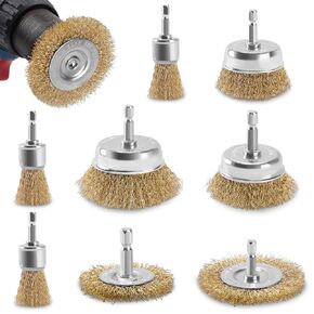 POLIWELL 24 Pack Wire Wheel Brush for Drill, Carbon Steel Bristles Wire Cup Brush Set Coarse Crimped Abrasive Brass Coated Brushes with 1/4 Inch Hex Shank for Rust Removal, Corrosion, Paint Cleaning