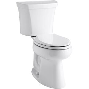 Kohler K-3999-0 مرحاض Highline Comfort Height مكون من قطعتين ممدود 1.28 Gpf مع تقنية التنظيف من الدرجة الخامسة ورافعة رحلة اليد اليسرى، المقعد غير متضمن، أبيض