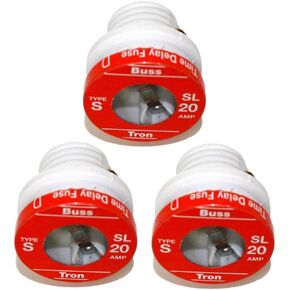 Bussmann Bussmann-BP/SL-20 BP/SL-20 20 Amp Time Delay Loaded Link Rejection Base Plug Fuse, 125V UL Listed Carded, 3-Pack, No Color