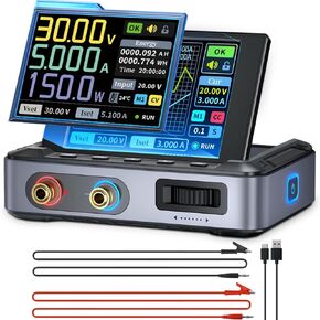 FNIRSI DPS-150 DC Power Supply Variable, 30V 5A Adjustable DC CNC Power Supply with 4-Digit IPS Display, <20mV Power Ripple, PD/QC/DC Input, PC Programmable Switching Power Supply (NO Power Adapter)