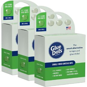 Glue Dots, Roll for everyday uses, 3-pack, ½", .5 Inch, 900 Total Dots, Movable, Repositionable, Multi-Functional, Label Containers, Glue Stick and Tape Alternative, Clear