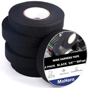 MoHern 6 Rolls Wire Harness Tape, 3/4 Inch x 50 Feet High Temp Cloth Tape Automotive, Residue-Free Wire Loom Tape, Fabric Electrical Tape for Automotive Engine and Electrical Wiring