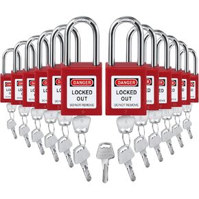 12 Set Red Lockout Tagout Locks Loto Locks Keyed Different Safety Lock, 2 Keys Per Lock, Lock Out Tag Out Padlocks for Electrical Lockout Tag Out Stations and Devices Kits