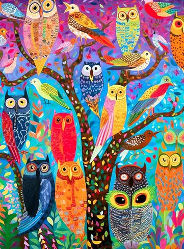 Kaleidoscopic Owls: Colorful Night's Watch from Cross & Glory - 1000 Piece Owl Jigsaw Puzzle, Eco-Friendly, with Satin Finish for Adults in Saudi Arabia