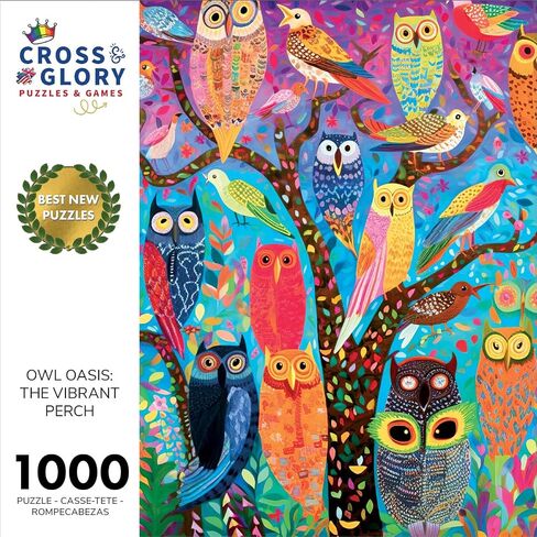 Kaleidoscopic Owls: Colorful Night's Watch from Cross & Glory - 1000 Piece Owl Jigsaw Puzzle, Eco-Friendly, with Satin Finish for Adults in Saudi Arabia