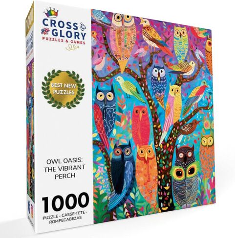 Kaleidoscopic Owls: Colorful Night's Watch from Cross & Glory - 1000 Piece Owl Jigsaw Puzzle, Eco-Friendly, with Satin Finish for Adults in Saudi Arabia