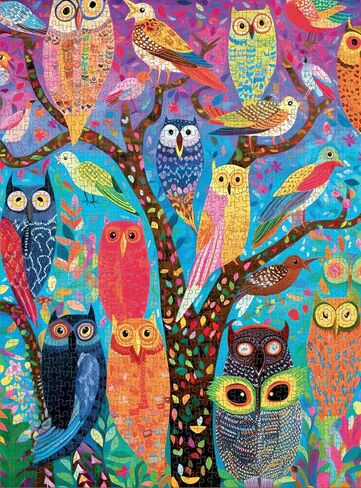 Kaleidoscopic Owls: Colorful Night's Watch from Cross & Glory - 1000 Piece Owl Jigsaw Puzzle, Eco-Friendly, with Satin Finish for Adults in Saudi Arabia