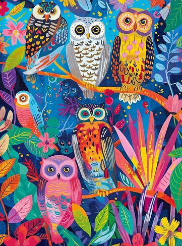 Kaleidoscopic Owls: Colorful Night's Watch from Cross & Glory - 1000 Piece Owl Jigsaw Puzzle, Eco-Friendly, with Satin Finish for Adults in Saudi Arabia