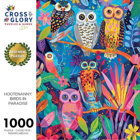Kaleidoscopic Owls: Colorful Night's Watch from Cross & Glory - 1000 Piece Owl Jigsaw Puzzle, Eco-Friendly, with Satin Finish for Adults in Saudi Arabia