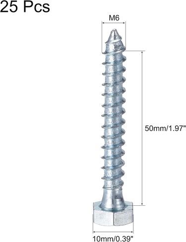 uxcell Hex Lag Screws, M6 x 40mm Carbon Steel Zinc Plated Half Thread Self-Tapping Bolts for Wood Screw 25Pcs in Saudi Arabia
