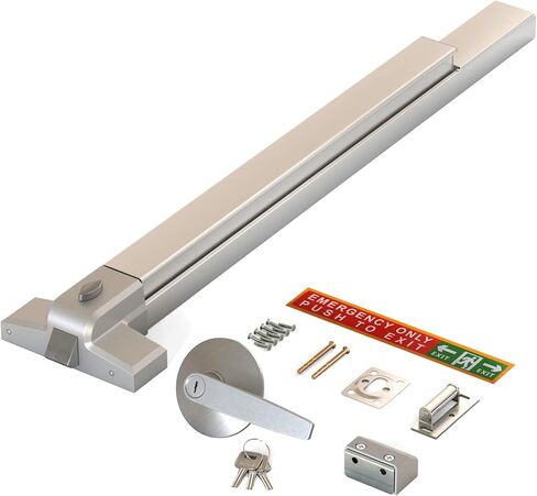 LANITI Hardware Push Bar Stainless Steel Commercial Emergency Exit Bar Panic Exit Device Suitable for Wood Metal Door Exterior Locking Lever Trim. (Lock Cylinder - with Alarm) 2.0 in Kuwait
