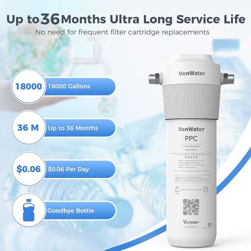 WK18 Under Sink Water Filter, 18000GPD Under Counter Water Filtration System, Long Lasting Water Direct Connect Filtration System Reduces Lead Chlorine Bad Taste Odor, NSF Certified in Saudi Arabia